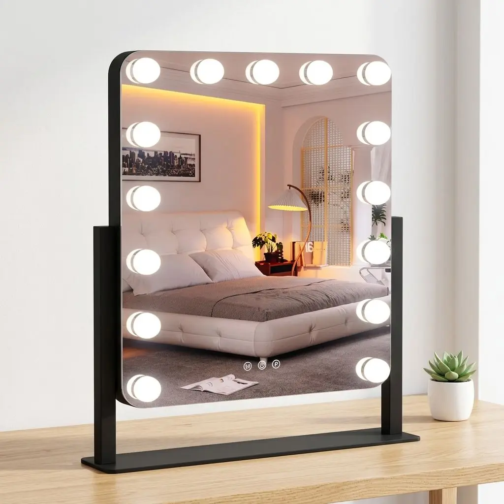Professional Makeup Mirror with LED Bulbs, Large Tabletop Vanity Mirror, Smart Touch Control