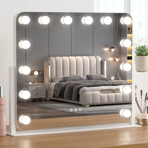 Professional Makeup Mirror with LED Bulbs, Large Tabletop Vanity Mirror, Smart Touch Control