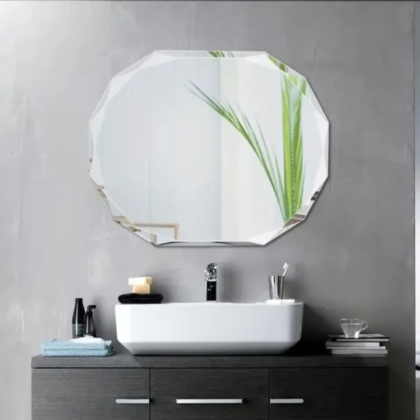 Frameless Oval Vanity Mirror, Wall Mounted Mirror with Diamond Cut Edge for Bathroom