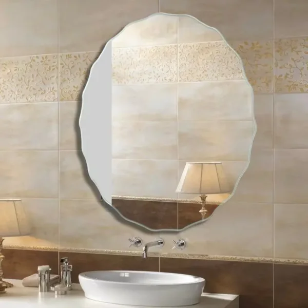 Frameless Oval Vanity Mirror, Wall Mounted Mirror with Diamond Cut Edge for Bathroom