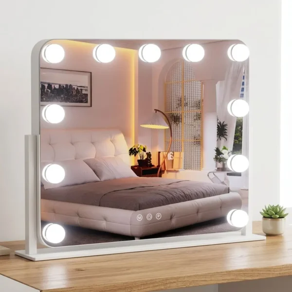 Professional Makeup Mirror with LED Bulbs, Large Tabletop Vanity Mirror, Smart Touch Control