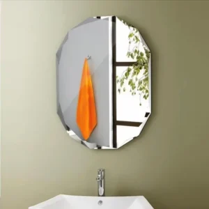 Frameless Oval Vanity Mirror, Wall Mounted Mirror with Diamond Cut Edge for Bathroom