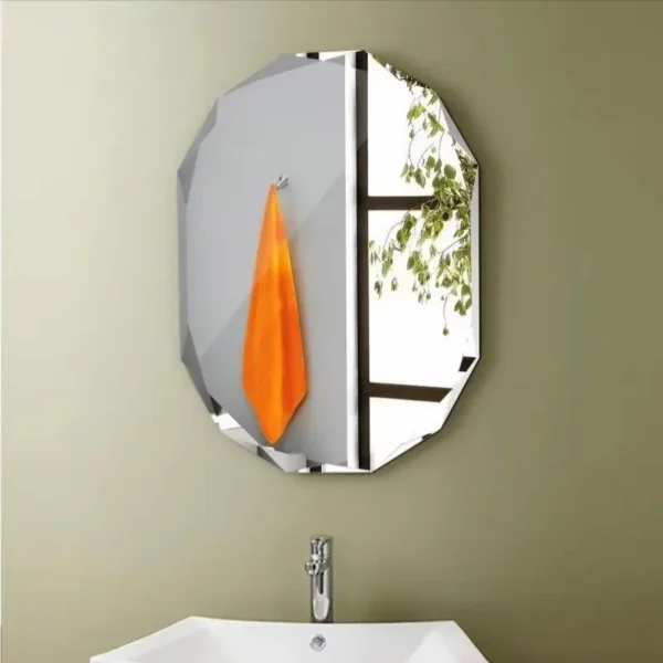 Frameless Oval Vanity Mirror, Wall Mounted Mirror with Diamond Cut Edge for Bathroom